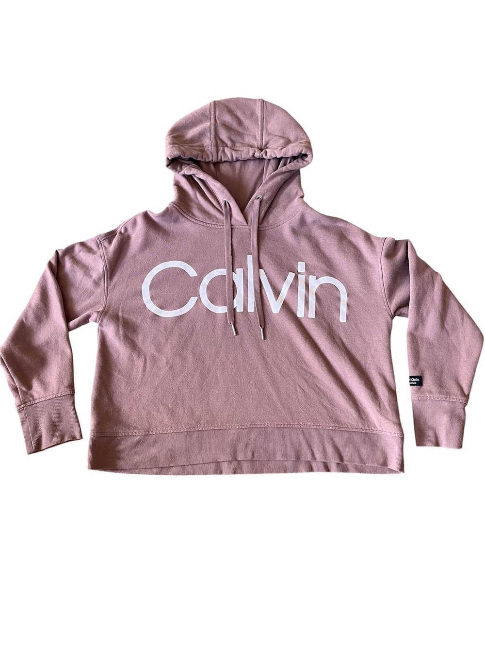 Calvin Klein Performance women's cropped hoodie in a dusty rose/mauve color